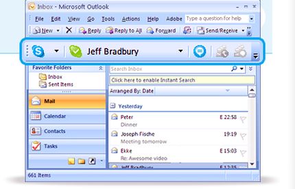 Skype Email Toolbar - Панель инструментов для Outlook®